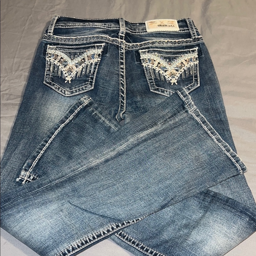 Grace Blue Boot Cut Jeans with Rhinestone Embellishments